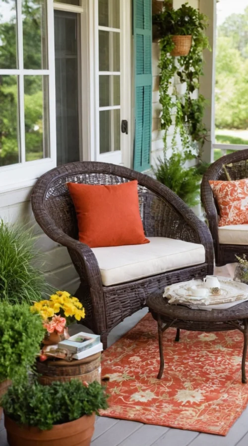 23 Vibrant Summer Front Porch Decor Ideas to Welcome the Season - Create a Cozy Seating Area (1)