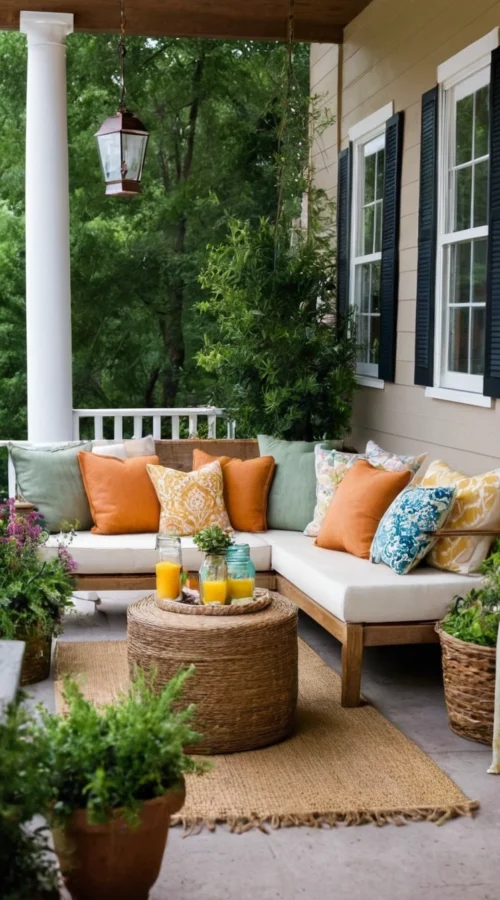 23 Vibrant Summer Front Porch Decor Ideas to Welcome the Season - Create a Cozy Seating Area (1)