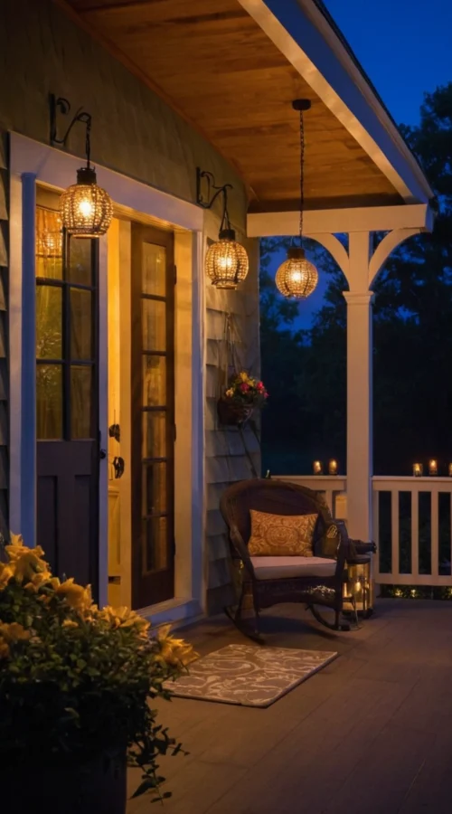 23 Vibrant Summer Front Porch Decor Ideas to Welcome the Season - Incorporate Lighting for Ambiance